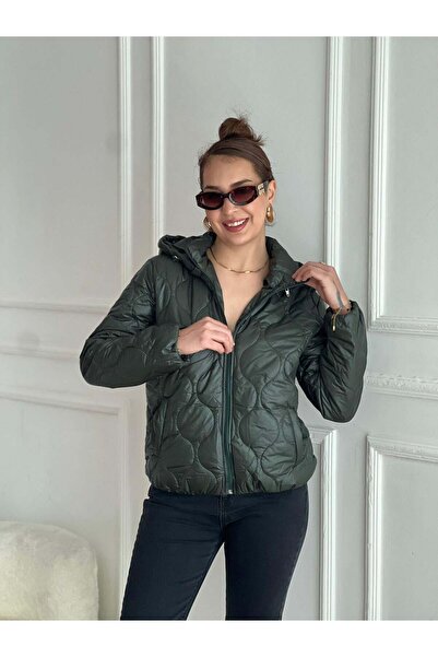 MODA Kadın Kapişonlu Fermuarlı Şişme Mont