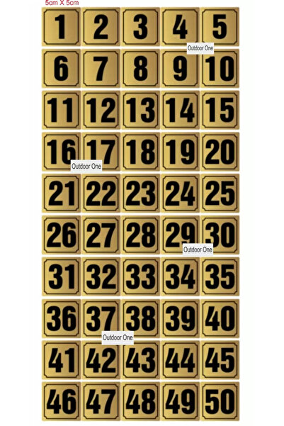 Outdoor One Kapı, Masa, Dolap Numarası Metal 1-50 Arası Sıralı 5x5 Cm Arkası ...