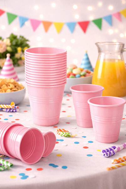 Açık Pembe Plastik Bardak 25’li Set – Tek Kullanımlık Parti Bardağı