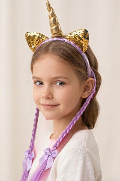 PETEK AKSESUAR Κοριτσίστικη κορδέλα μαλλιών με πλεκτό στέμμα μονόκερου