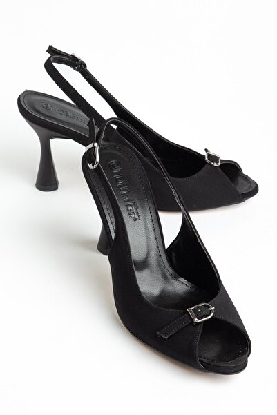 Dilimler Ayakkabı Γυναικεία πέδιλα με τακούνι μεγάλου μεγέθους, μαύρα σατέν μ...