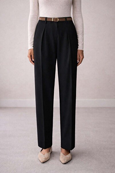 Ferraro Γυναικείο Κλασικό Παντελόνι με Ψηλή Μέση και Ίσια Γραμμή – Μαύρο Χρώμα