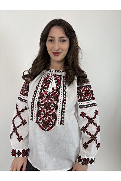 OEM Bluză tradițională de damă cu broderie roșie