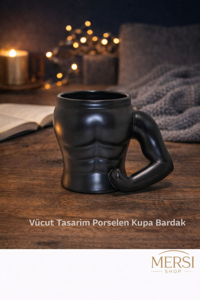 Mersi SHOP Vücut Tasarımlı Porselen Kupa Bardak – Kaslı Figürlü 3D Kupa Bardak