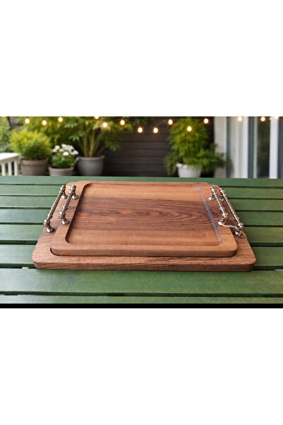 WoodBay طقم صواني تقديم من خشب الجوز - قطعتان - حجم كبير 40x30 سم وحجم صغير 3...
