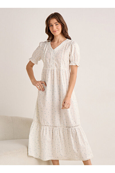 FAV Night Dress Short Sleeve V-neck Cotton