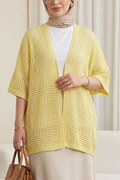 Modamorfo Bat Half Sleeve Openwork Knitwear Cardigan -Yellow