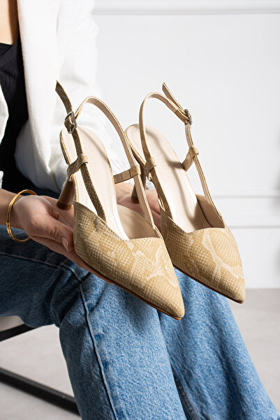 dabab shoes SNAPE Γυναικεία Μπεζ Παπούτσια Slingback με Σχέδιο Φιδιού, Μυτερή...