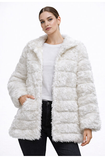 Nobrand White faux fur jacket, without hood, elegant casual cut