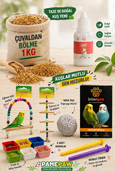 PAMEPAW Muhabbet Kuşu Yem Ve Ihtiyaç 10'lu Set