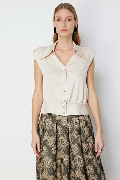 Ekol Αμάνικη σατέν μπλούζα με γιακά πόλο