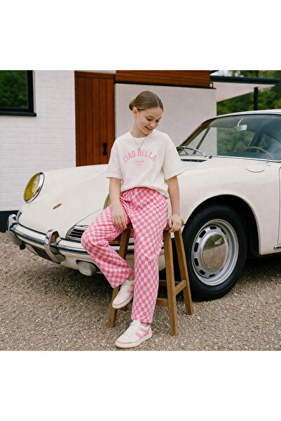 connemara Παιδικό ροζ τετράγωνο παντελόνι τζιν με σχέδιο, ελαστική μέση, άνετ...