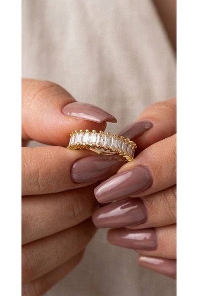 EKİDORA Waterway Zircon Stone Authentic Gold Adjustable Women's Ring Sparkling, Stylish and Elegant Design Steel-Like Appearance