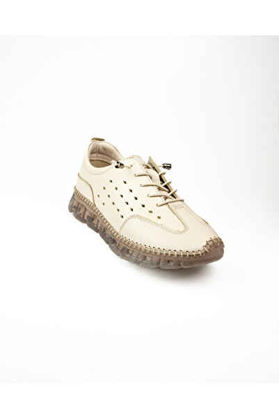 MARİOTTO 0007 Beige Leather Lace-Up Casual Women's Shoes