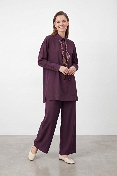 Puane Kadın Fular Detaylı Tunik Pantolon Takım – 14478TKS - MOR