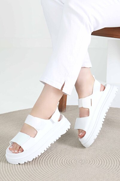 TOFİSA Γυναικεία Λευκά Σανδάλια με Velcro - 27419