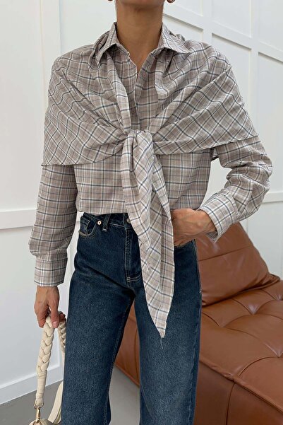 mylove Shawl Accessory Checkered Shirt Mink