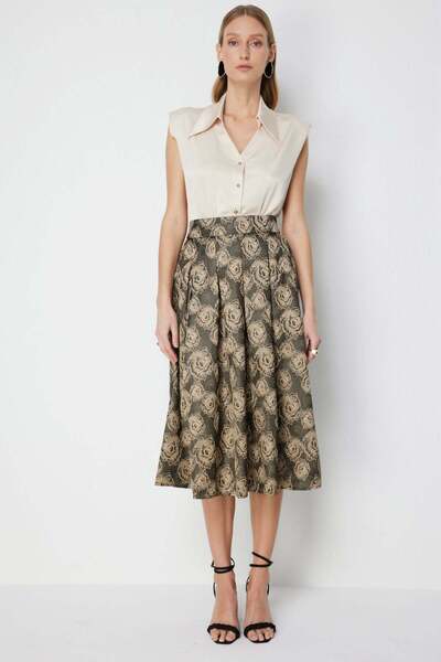 Ekol Φούστα μίντι με πιέτες και κέντημα λουλουδιών