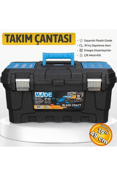 MADE MD19 Metal Kilitli Tek Bölmeli Organizerli 49 Cm Takım Alet Çantası 19''