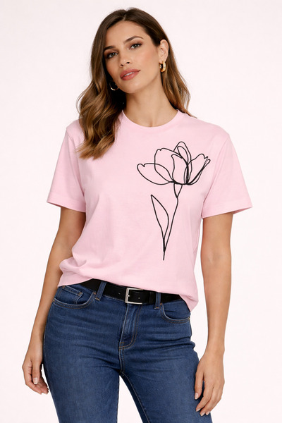VODEXA Tricou oversize pentru femei, cu imprimeu BLACK FLOWER, 100% bumbac, c...