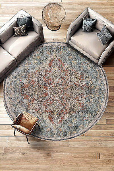 BigArts Home Madalyon Desenli Salon Mutfak Halısı Yuvarlak Halı ve Yolluk Şön...