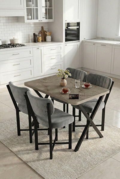 GOLDFALEZ Mutfak Masası 4 Sandalyeli Set 110x70 cm Modern Masa Takımı Cafe Ba...