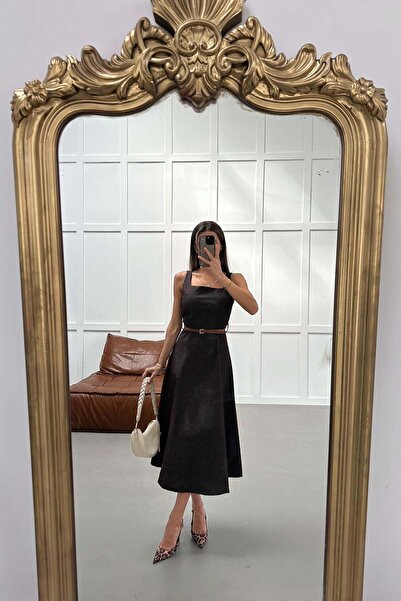 mylove Slim Belted Jean Midi Dress Bitter Brown