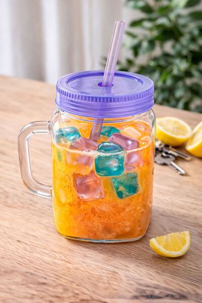 Home Pahar cu pai și capac, 570 ml plastic