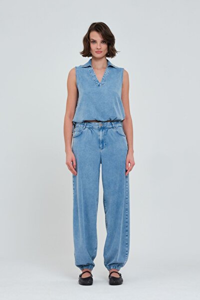 Pantamo Jeans Pantamo Mavi Kadın Kot Gömlek