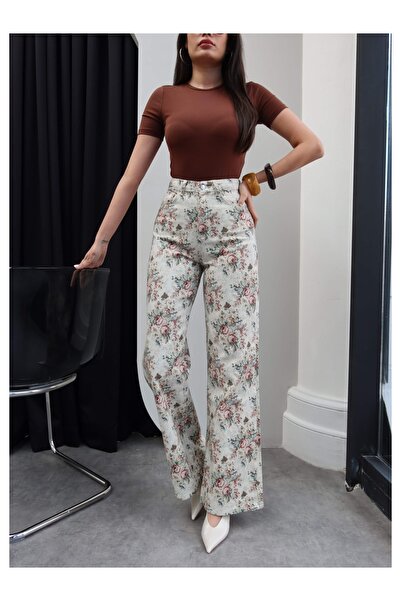 ESRAHELVACI Τζιν με φλοράλ σχέδιο, ψηλόμεσο και φαρδιά γραμμή