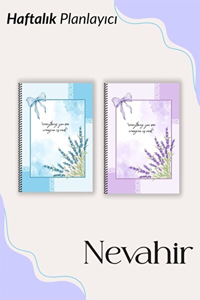 Nevahir Haftalık Planlayıcı Seti 2’li Spiralli Ajanda A5 Mor ve Mavi Tasarım