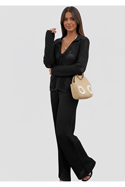 Sea Style Σετ Παντελονιού με Διάτρητη Πλεκτή Ζακέτα – Μποέμ Στυλ με Λεπτομέρε...