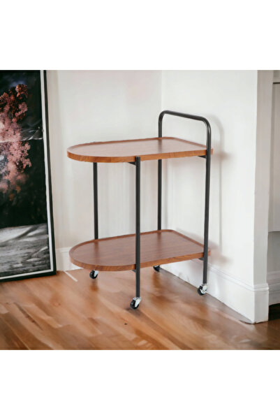 Al Saadah Home Single Service Table Metal Wood Brown 55 X 40 X 60 cm