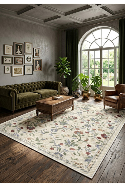eco concept Florens Serisi Dijital Baskı Halı Vintage Desen Mutfak Halı Yıkanabilir Kaymaz Taban Salon Halısı