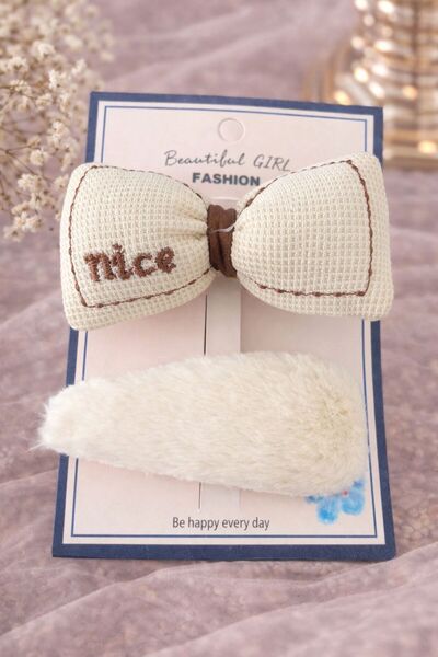 Accessories Σετ 2 πολυτελών κλιπ μαλλιών Hei Cream με φιόγκο και βελούδινη λε...