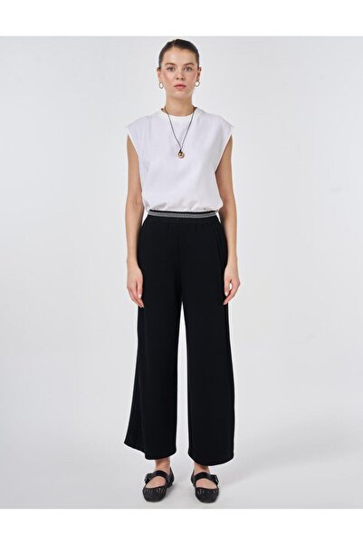 Kayra Comfortable Cut Trousers with Elastic Waist Black 79027