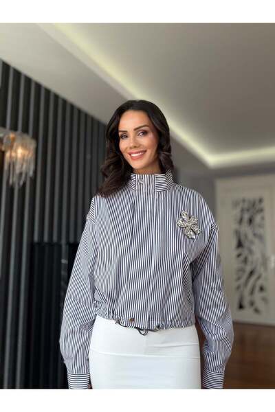 Atelier Derin Ελαστική μπλούζα με πέτρες και ρίγες στη μέση