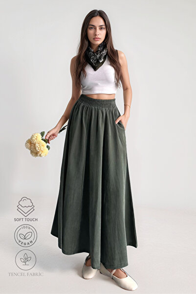 Bled High Waist Pocketed Premium Textured Lyocell Maxi Skirt