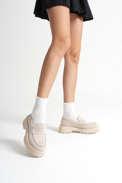 Generic Brand Women's Daily Beige Suede Loafer Shoes Tr10Ms02D