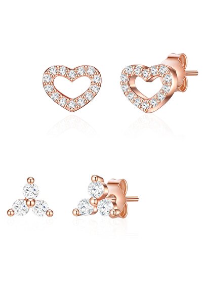 Lulu & Jane Modeschmuckohrstecker 2er Set Ohrstecker roségold Zirkonia weiß