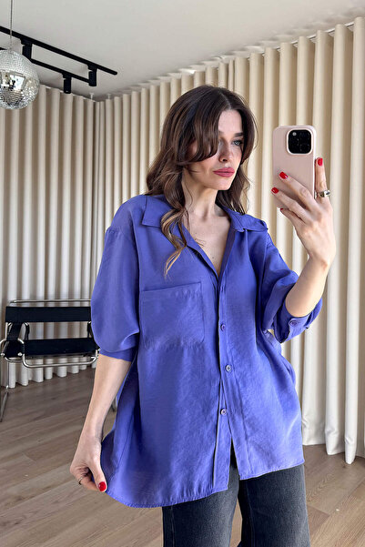 Sue Store Μωβ Oversize Πουκάμισο από Ύφασμα Modal