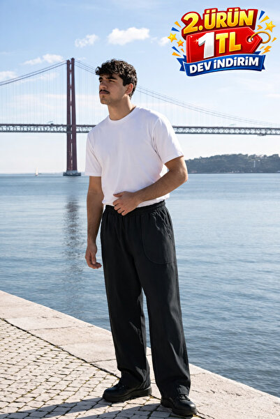 DAMGA JEANS Ανδρικό παντελόνι Jogger με ελαστική μέση, μαύρο λινό