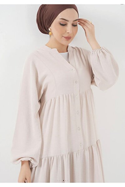 LAVRE Button Detailed Layered Relaxed Fit Hijab Dress