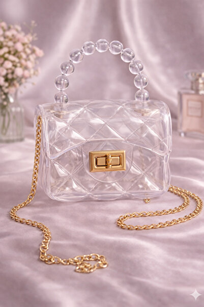 synshop Λευκή διάφανη τσάντα ώμου με λουράκι αλυσίδας για γυναίκες, έφηβες, κ...