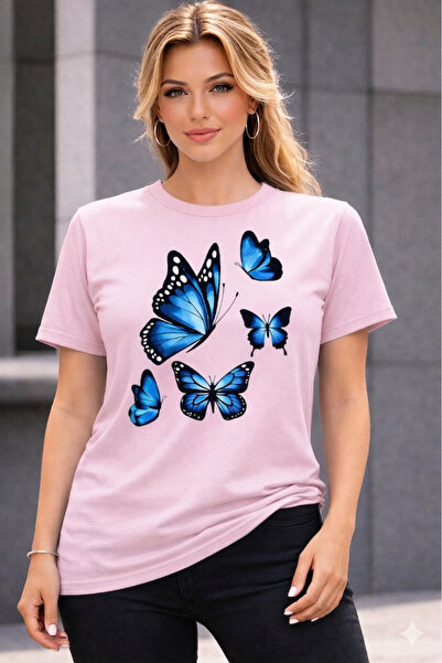 VODEXA Tricou oversize BLUE BUTTERFLIES Imprimat 100% bumbac Tricou cu croial...