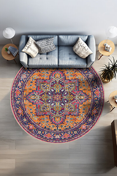 BigArts Home Turuncu Pembe Bohem Desenli Kaymaz Taban Şönil Salon Mutfak Halı...