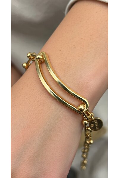 stainles steel Altın Renk Çift Çubuk Bileklik