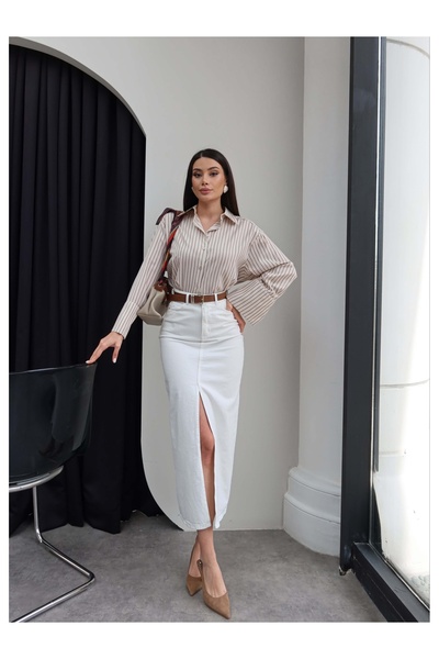 ESRAHELVACI Μακριά τζιν φούστα με ζώνη και μπροστινό σκίσιμο