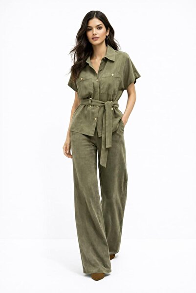 EGZOTİK ASORTİK Modern Cut Belted Shirt and Trousers Set