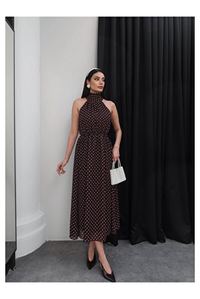 ESRAHELVACI Μακρύ φόρεμα με πουά και λαιμόκοψη halter